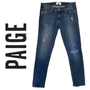 PAIGE JEANS Distressed PEG Skinny Jeans Low Rise Stretch Lawrence Ankle Size 27